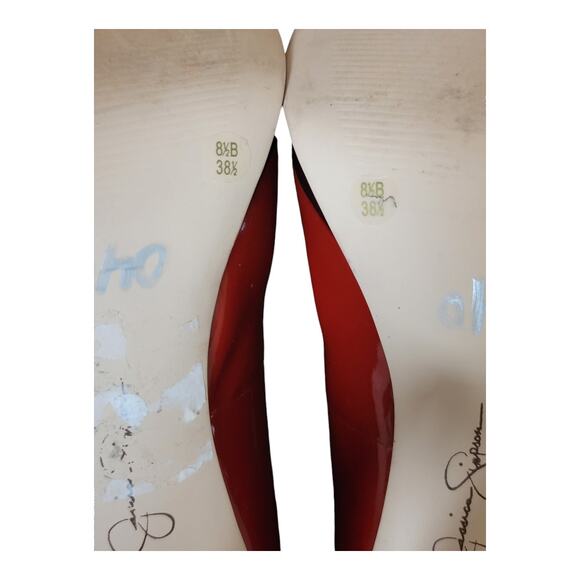 Jessica Simpson Red Patent Leather Round Toe Platform Wood Heels Stelletto Pumps - Picture 8 of 8